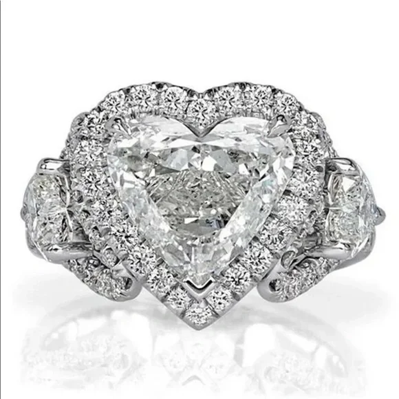 New 925 Silver Fashion Romantic Heart Diamond Ring - Picture 2 of 5